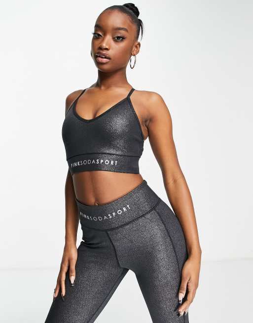 Pink Soda Sports - Melrose - BH med krydsryg og medium støtte i sort glimmer 