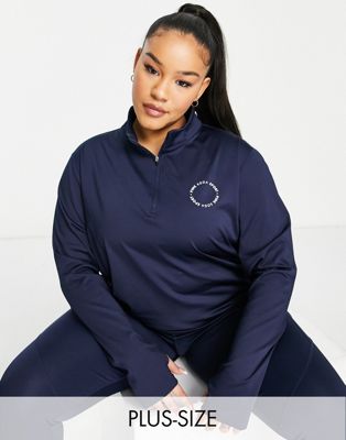Pink Soda Sports Plus 1/4 zip polyester long sleeve top in navy  - NAVY