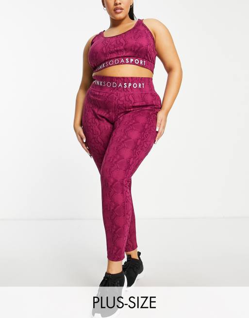 Pink Soda Sports Plus - Leggings a vita alta in poliestere color lampone con stampa pitonata - PURPLE