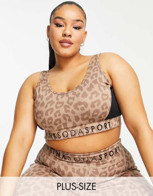 Pink Soda Sports Plus - Reggiseno sportivo a supporto medio in poliestere con stampa leopardata - MULTI