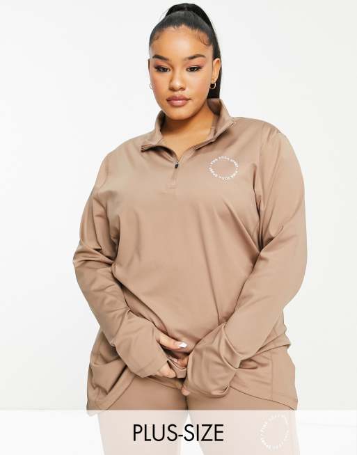 Pink Soda - Sports Plus - Top van polyester met 1/4 rits en lange mouwen in camel - CAMEL