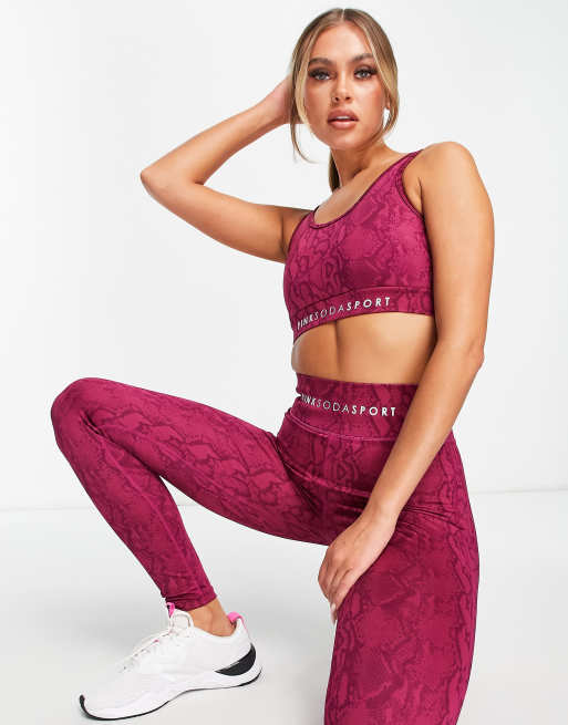 Pink Soda Sports - Reggiseno sportivo a supporto medio in poliestere color lampone con stampa pitonata - PURPLE
