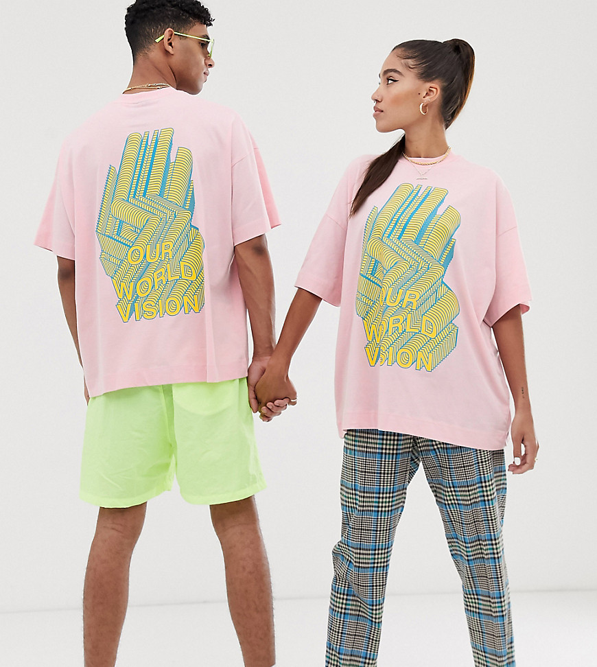 Pink unisex T-shirt med print fra COLLUSION-Grøn