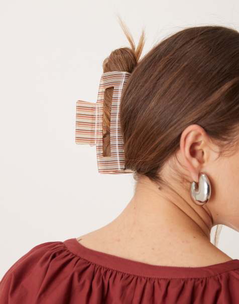 Pinza para el cabello a rayas marrones extragrande rectangular de DesignB London - view 1