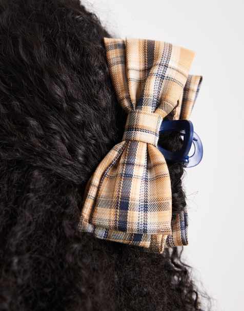 Pinza para el cabello amarilla con detalle de lazo a cuadros escoceses de ASOS DESIGN - view 1