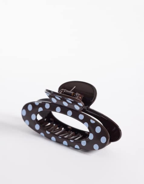 Pinza para el cabello azul y marrón ovalada con estampado de lunares de ASOS DESIGN - view 1