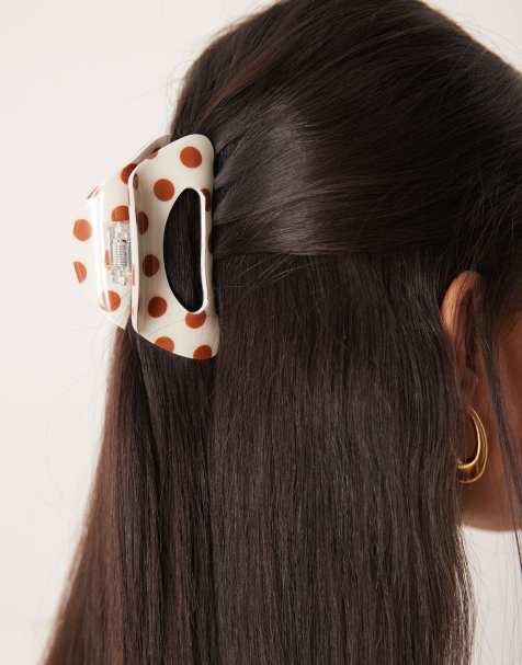 Pinza para el cabello mediana blanca con estampado de lunares marrones Cloud de Sui Ava - view 1