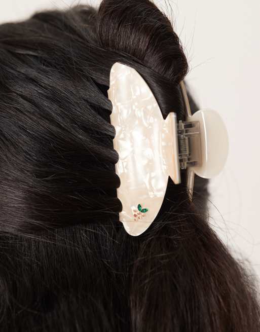 Pinza para el cabello mediana blanco leche con adornos frutales Ida de Sui Ava