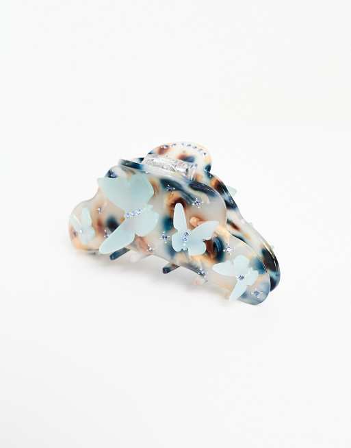 Pinza para el cabello muy grande azul con diseño de mariposas Lene de SUI AVA