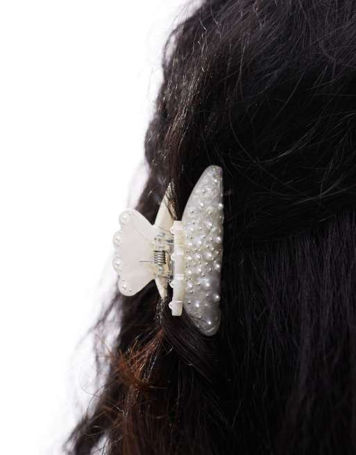 Pinza para el cabello para novia pequeña blanca con perlas de SUI AVA