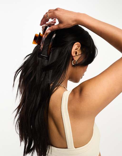 Pinza para el cabello rectangular de carey marrón XL de ASOS DESIGN