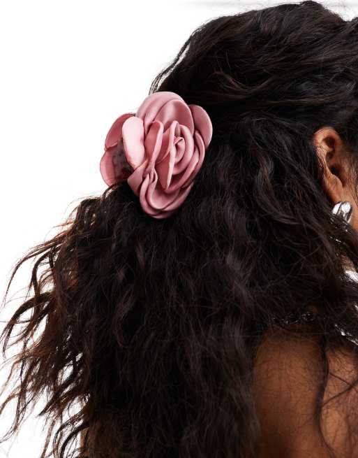 Pinza para el cabello rosa con diseño de rosa lisa de SUI AVA