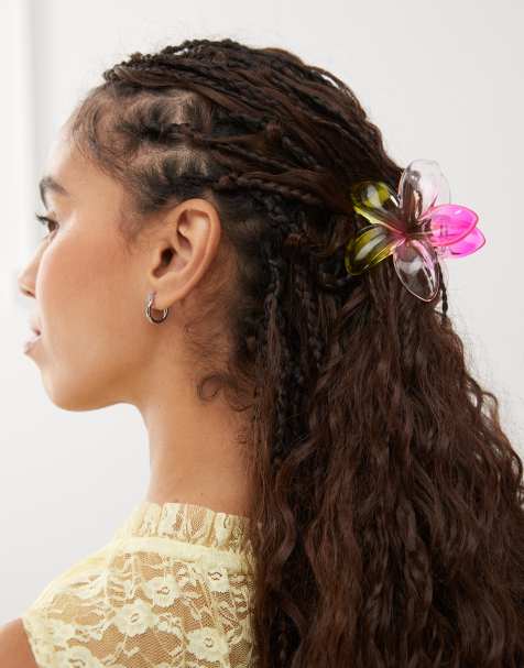 Pinza para el cabello rosa y verde en forma de flor de Monki - view 1