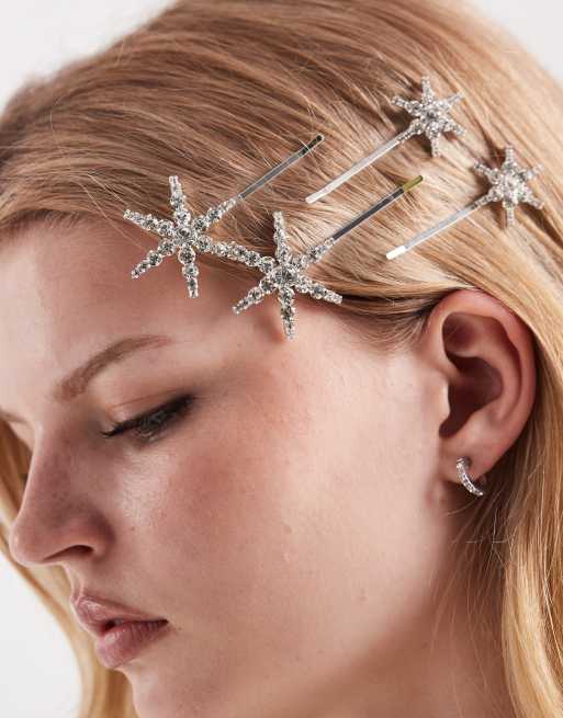 Pinzas para el cabello plateadas con diseño de estrella con lentejuelas de Pieces, 3 de 3