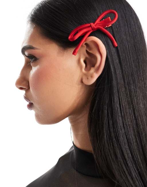 Pinzas para el cabello rojas con lazos de Kaiia