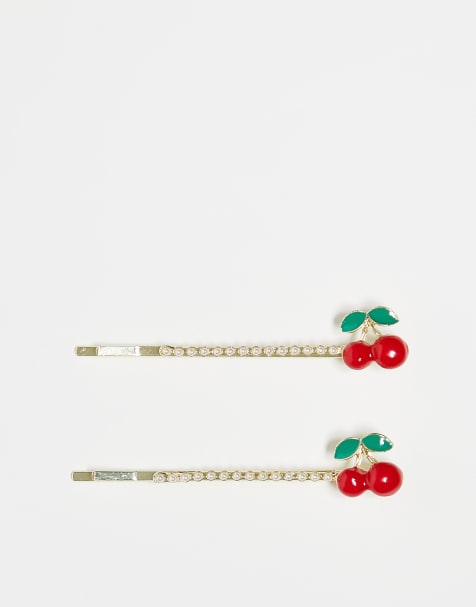 Pinzas para el pelo con diseño de perlas y cerezas rojas de DesignB London - view 1