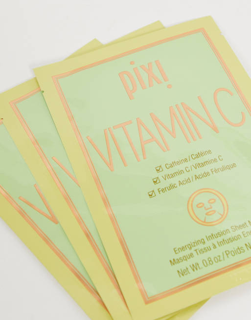 Pixi - Confezione da 3 maschere in tessuto illuminanti e rassodanti per il viso con vitamina C, 3 di 4