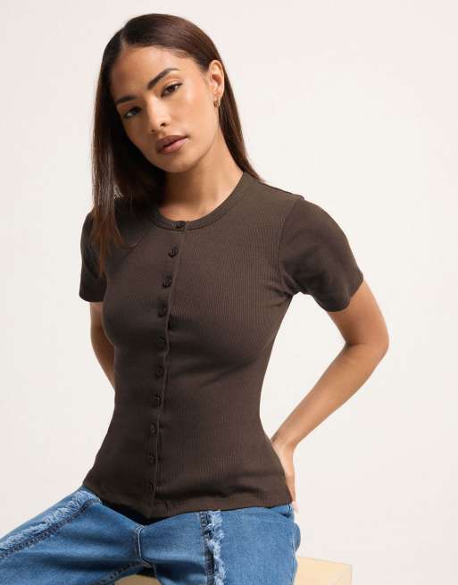 PixieGirl Petite 2 pack ribbed top in brown, 3 of 4