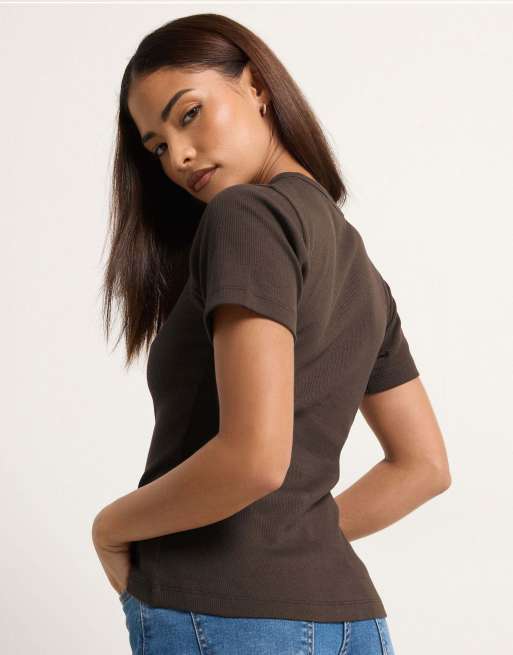 PixieGirl Petite 2 pack ribbed top in brown, 4 of 4