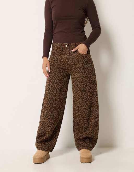 PixieGirl Petite animal print wide leg jeans in brown, 2 of 4