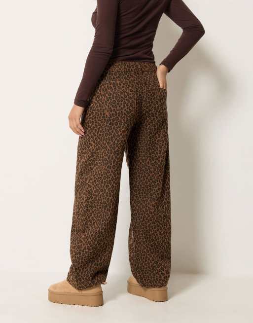 PixieGirl Petite animal print wide leg jeans in brown, 3 of 4
