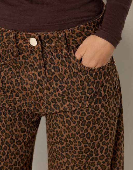 PixieGirl Petite animal print wide leg jeans in brown, 4 of 4