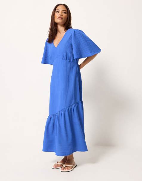 PixieGirl Petite asymmetric tiered midi dress in blue - view 1
