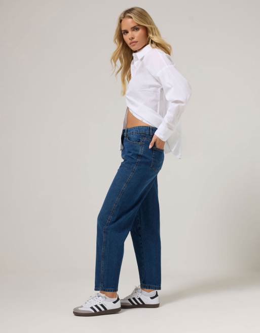 PixieGirl Petite barrel leg jeans in blue, 4 of 5