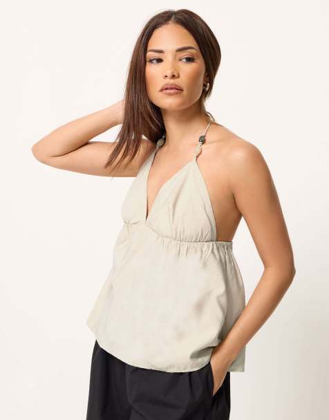 PixieGirl Petite beaded halterneck top in ivory - view 1