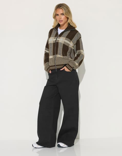 PixieGirl Petite belt tie wide leg jeans in black