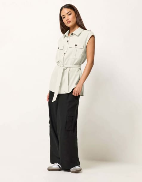 PixieGirl Petite belted utility shirt in ivory - view 1