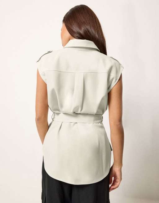 PixieGirl Petite belted utility shirt in ivory, 2 of 4