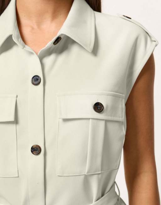 PixieGirl Petite belted utility shirt in ivory, 3 of 4
