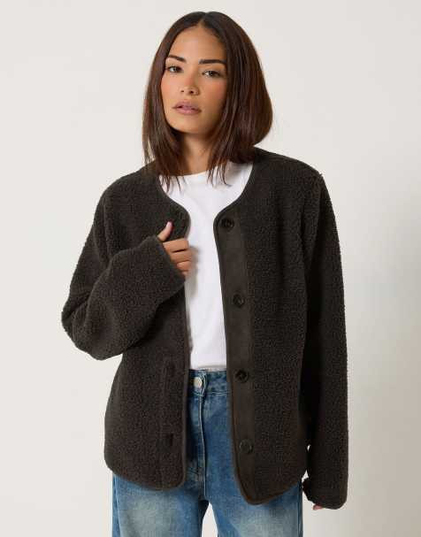 PixieGirl Petite borg jacket in brown - view 1