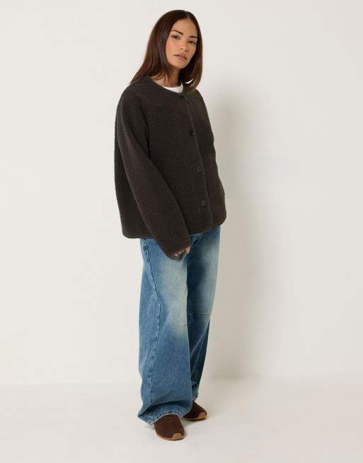 PixieGirl Petite borg jacket in brown, 2 of 4