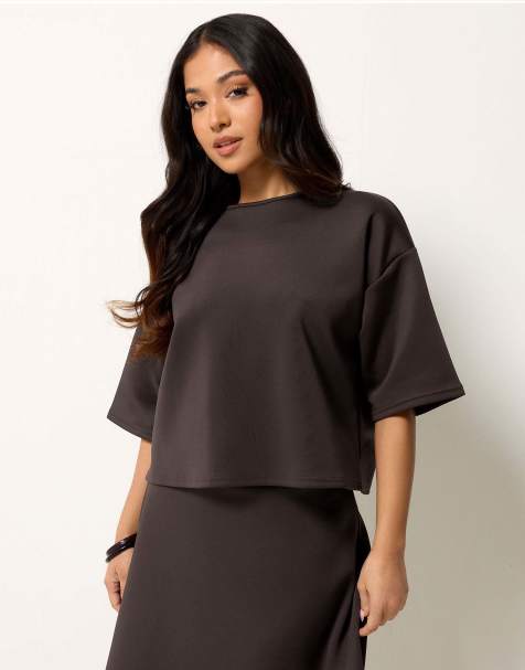 PixieGirl Petite boxy t-shirt in brown - view 1