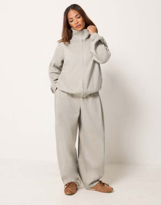 PixieGirl Petite brushed funnel neck jacket in natural, 2 of 4