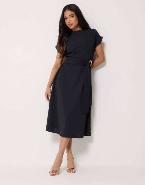 PixieGirl Petite buckle midi dress in black - view 1