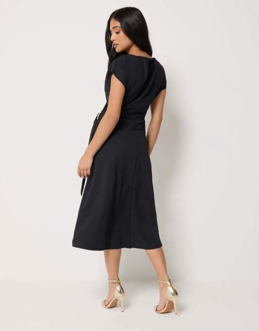 PixieGirl Petite buckle midi dress in black, 2 of 4