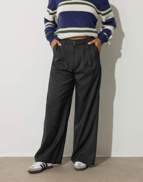 PixieGirl Petite buckle wide leg trousers in black - view 1