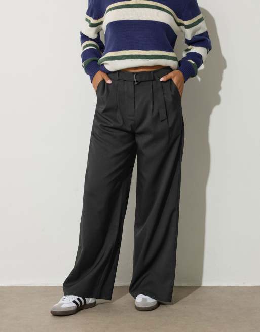 PixieGirl Petite buckle wide leg trousers in black, 2 of 4