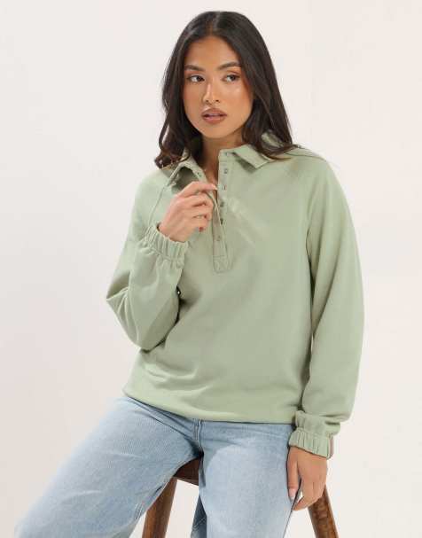 PixieGirl Petite button collar sweatshirt in green - view 1