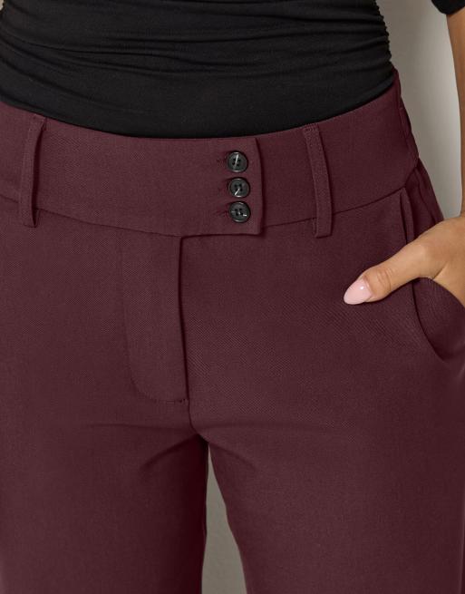 PixieGirl Petite button tab detail wide leg trousers in red, 4 of 4