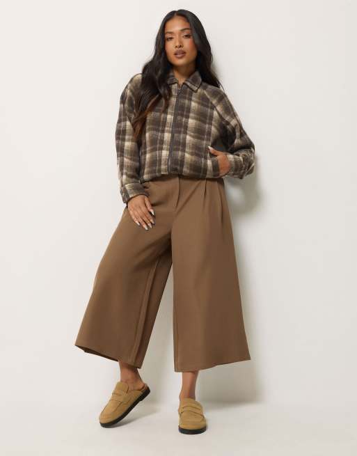 PixieGirl Petite check bomber jacket in brown, 2 of 4