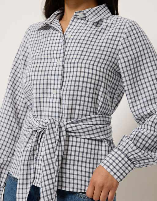PixieGirl Petite check cotton bandana shirt in blue, 4 of 4