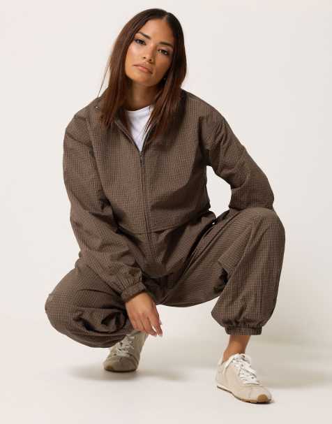 PixieGirl Petite check windbreaker in brown - view 1