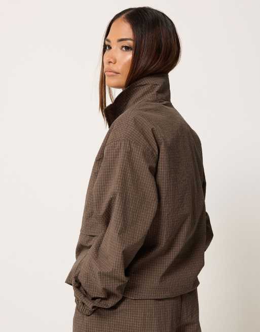 PixieGirl Petite check windbreaker in brown, 3 of 4