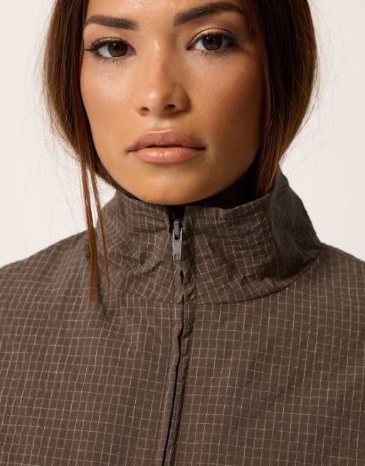 PixieGirl Petite check windbreaker in brown, 4 of 4
