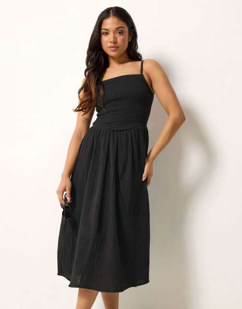 PixieGirl Petite cheesecloth midi dress in black - view 1