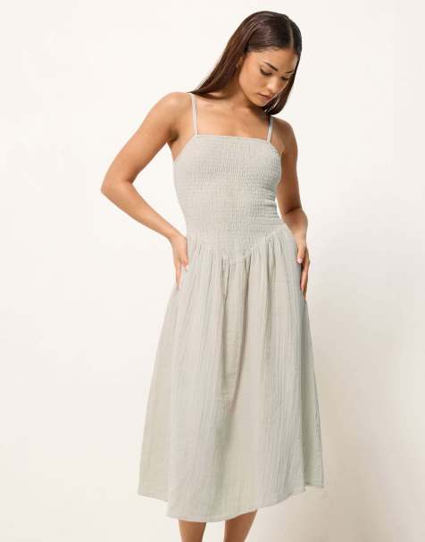 PixieGirl Petite cheesecloth midi dress in natural